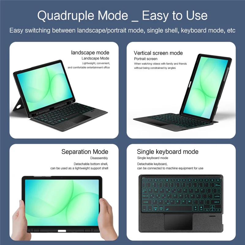 For Samsung Galaxy Tab A11+ Leather Case + Bluetooth-Compatible Keyboard with Backlight Trackpad