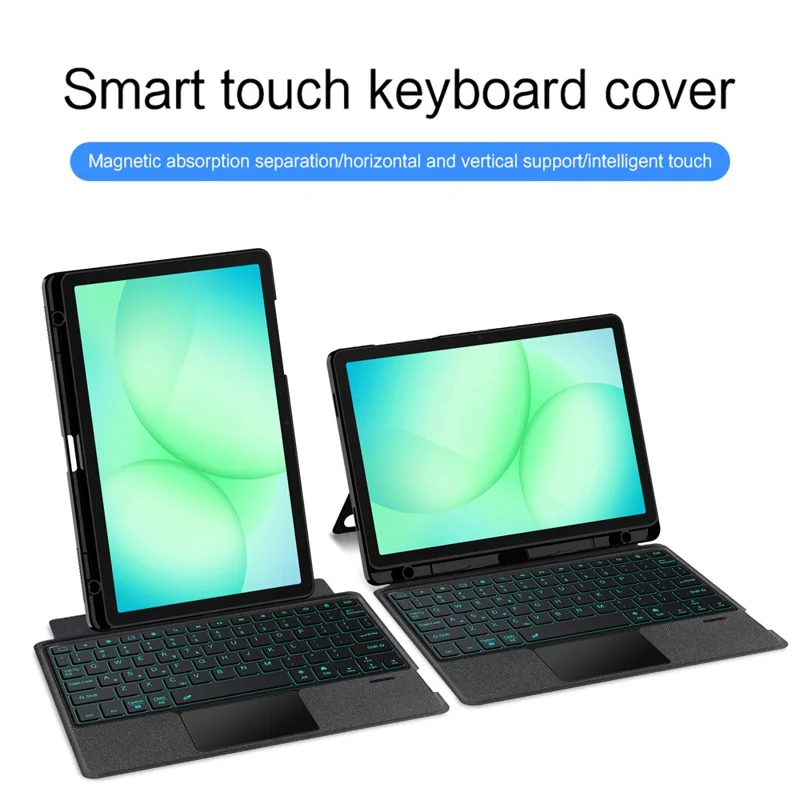 For Samsung Galaxy Tab A11+ Leather Case + Bluetooth-Compatible Keyboard with Backlight Trackpad