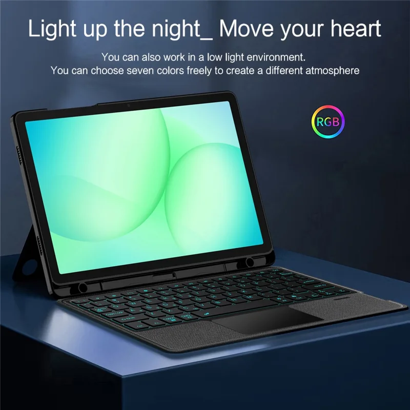 For Samsung Galaxy Tab A11+ Leather Case + Bluetooth-Compatible Keyboard with Backlight Trackpad