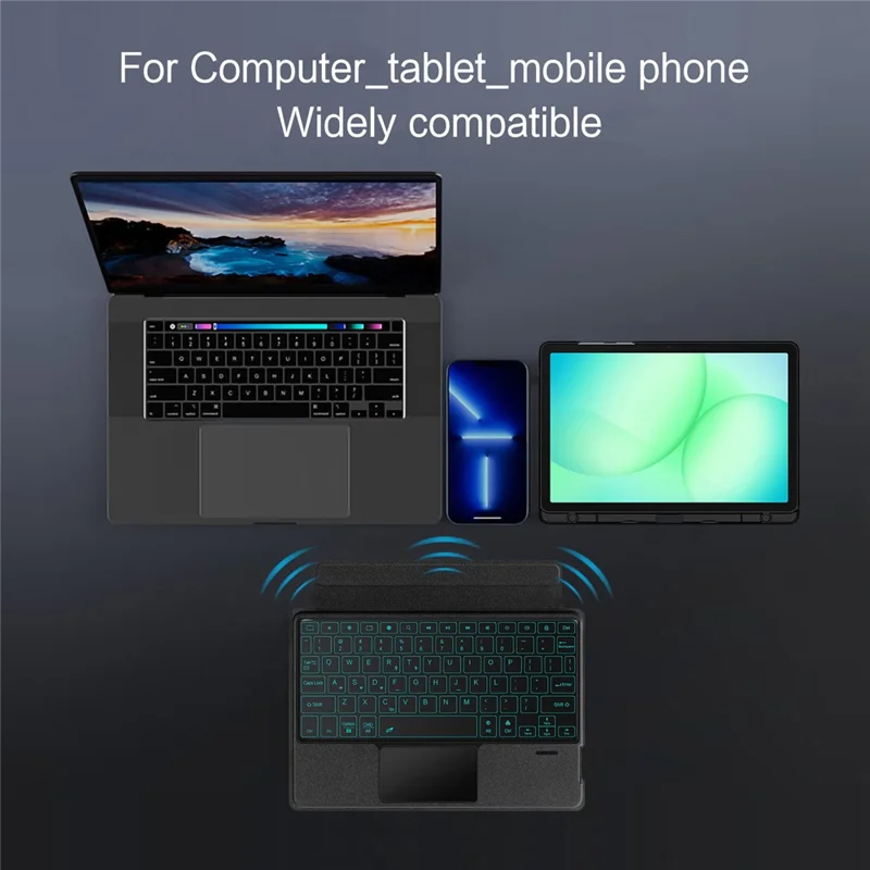 For Samsung Galaxy Tab A11+ Leather Case + Bluetooth-Compatible Keyboard with Backlight Trackpad