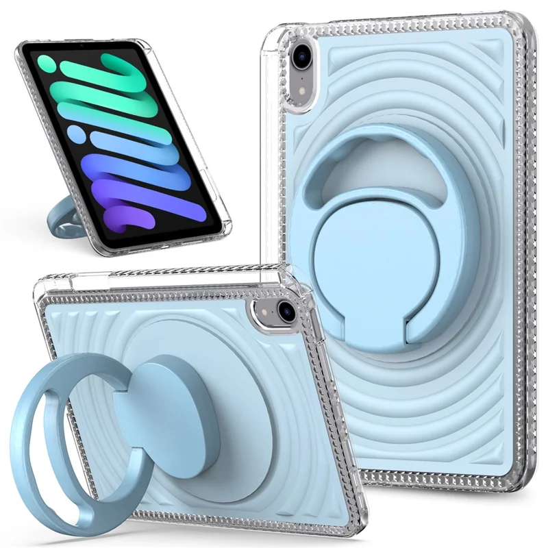 For iPad mini (2024)  /  (2021) Case Kickstand Wave Pattern Shockproof TPU + PC Tablet Cover - Baby Blue