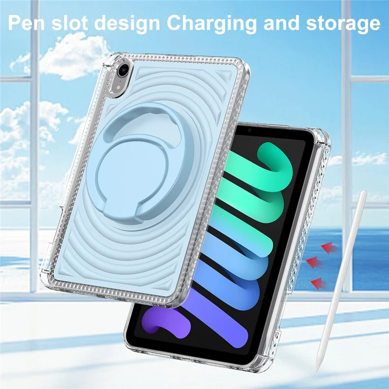 For iPad mini (2024)  /  (2021) Case Kickstand Wave Pattern Shockproof TPU + PC Tablet Cover - Baby Blue