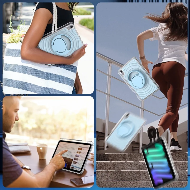 For iPad mini (2024)  /  (2021) Case Kickstand Wave Pattern Shockproof TPU + PC Tablet Cover - Baby Blue