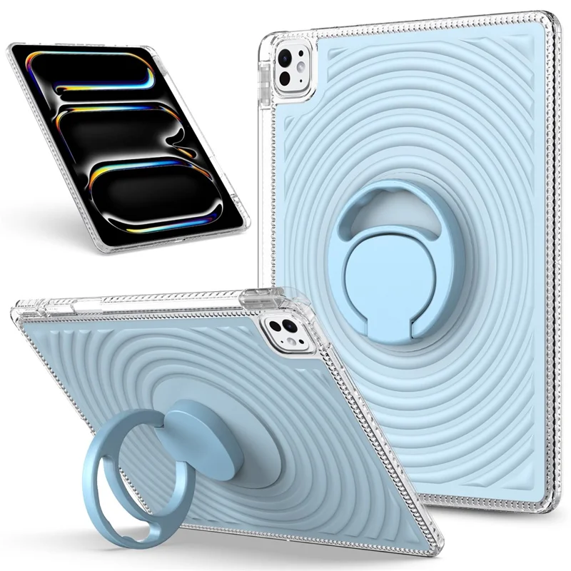 Étui pour tablette pour iPad Air 13 (2025) / (2024) / Pro 13 (2025) / (2024) / Pro 12.9 (2022) / (2021) / (2020) / (2018) Support de support Motif vague antichoc TPU + Housse PC - Bleu bébé