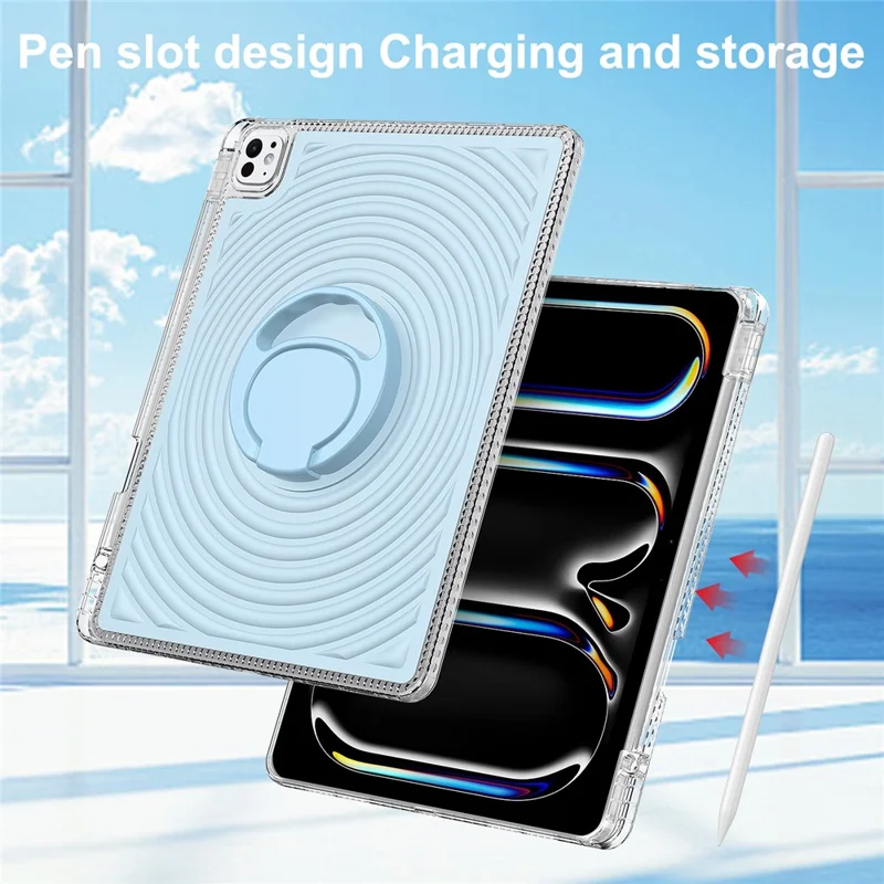 Étui pour tablette pour iPad Air 13 (2025) / (2024) / Pro 13 (2025) / (2024) / Pro 12.9 (2022) / (2021) / (2020) / (2018) Support de support Motif vague antichoc TPU + Housse PC - Bleu bébé