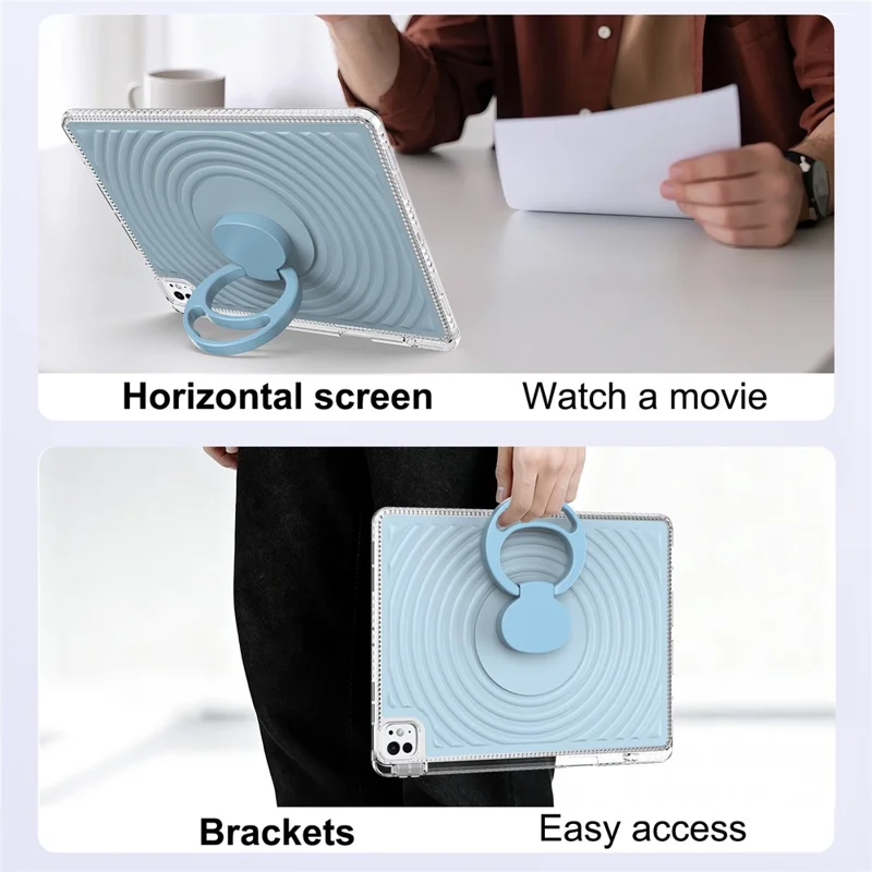 Étui pour tablette pour iPad Air 13 (2025) / (2024) / Pro 13 (2025) / (2024) / Pro 12.9 (2022) / (2021) / (2020) / (2018) Support de support Motif vague antichoc TPU + Housse PC - Bleu bébé