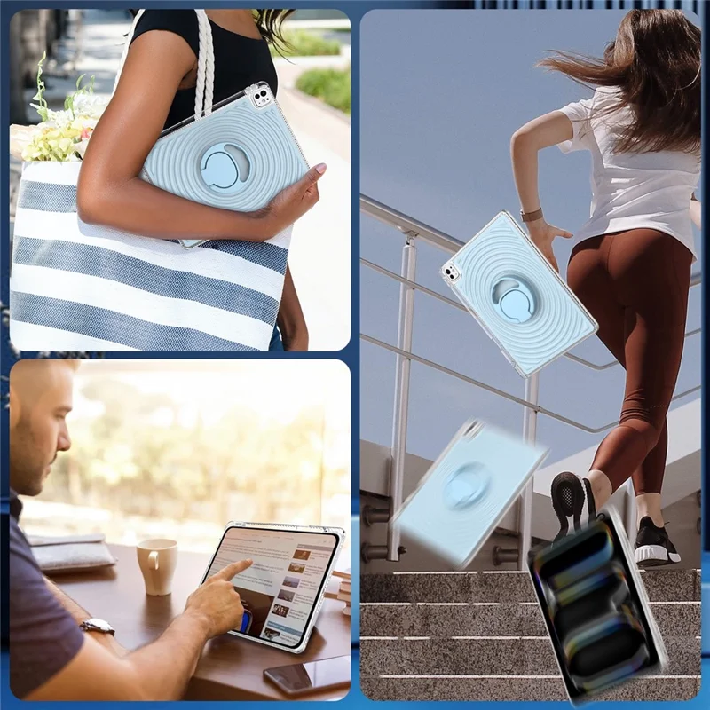 Étui pour tablette pour iPad Air 13 (2025) / (2024) / Pro 13 (2025) / (2024) / Pro 12.9 (2022) / (2021) / (2020) / (2018) Support de support Motif vague antichoc TPU + Housse PC - Bleu bébé