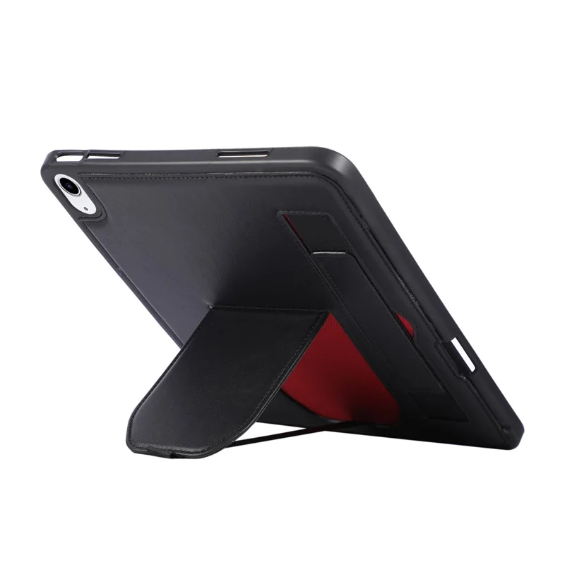 For iPad (2025)  /  10.9 (2022) Case Kickstand PU + TPU Tablet Cover with Wristband  /  Pen Slot - Black