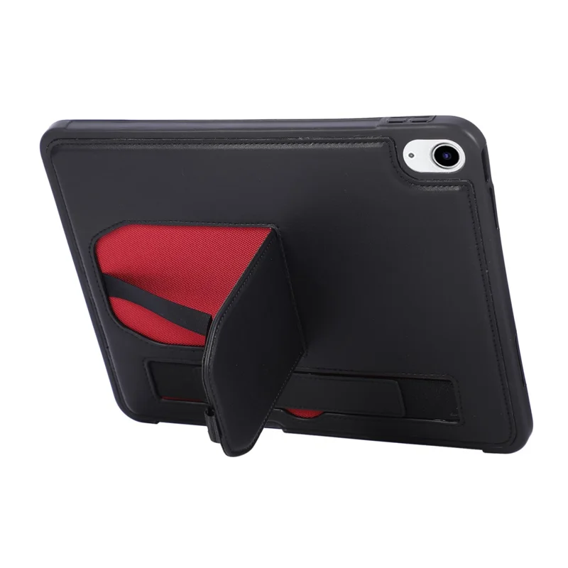 For iPad (2025)  /  10.9 (2022) Case Kickstand PU + TPU Tablet Cover with Wristband  /  Pen Slot - Black