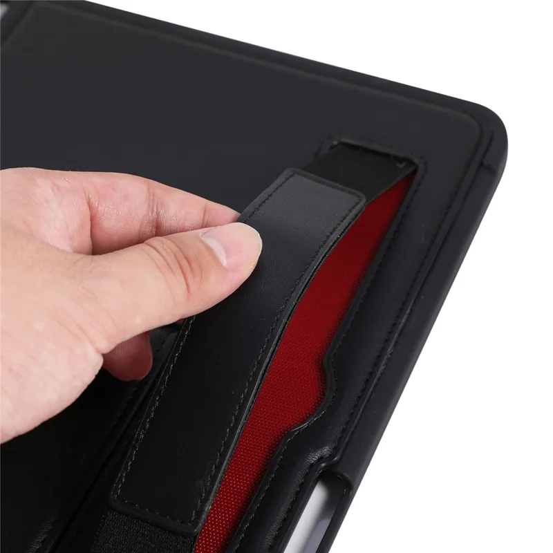 For iPad (2025)  /  10.9 (2022) Case Kickstand PU + TPU Tablet Cover with Wristband  /  Pen Slot - Black
