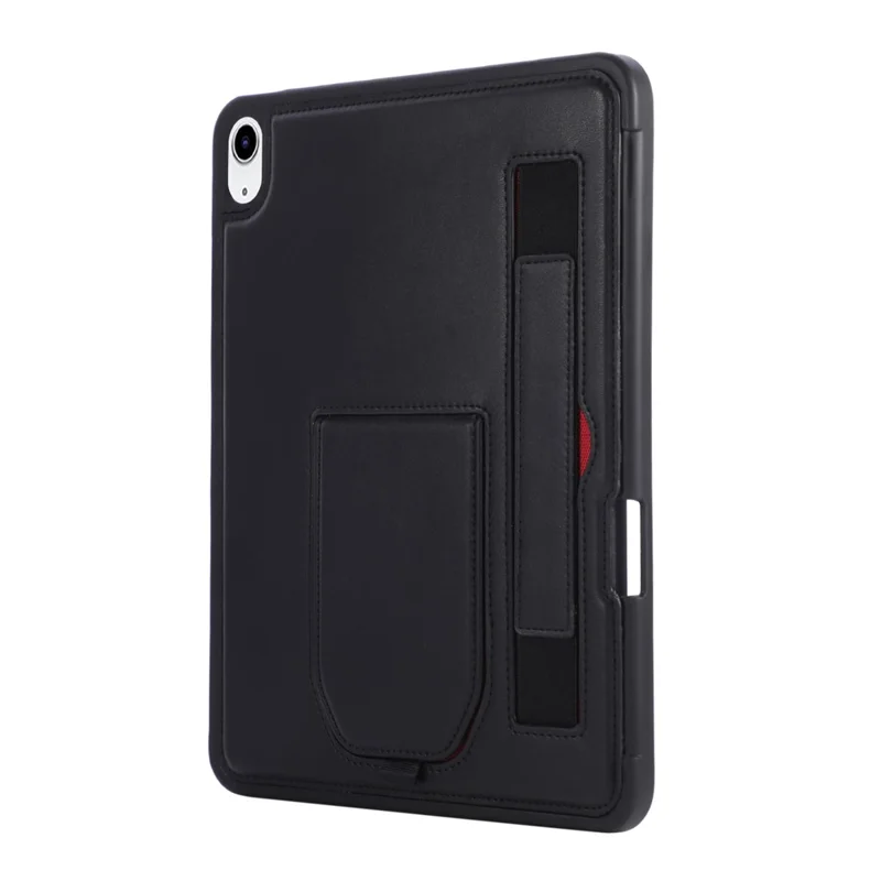 For iPad (2025)  /  10.9 (2022) Case Kickstand PU + TPU Tablet Cover with Wristband  /  Pen Slot - Black