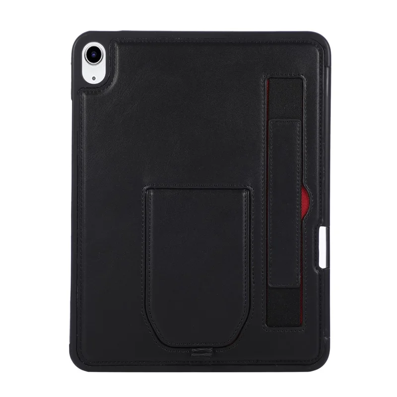 For iPad (2025)  /  10.9 (2022) Case Kickstand PU + TPU Tablet Cover with Wristband  /  Pen Slot - Black