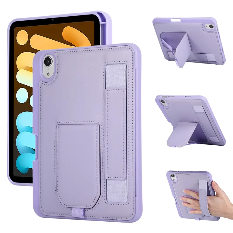 Tabletcover voor iPad mini (2024) / (2021) met standaard, PU + TPU beschermhoes met polsbandje / penhouder - Paars