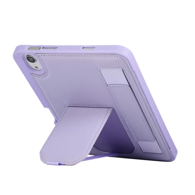Tabletcover voor iPad mini (2024) / (2021) met standaard, PU + TPU beschermhoes met polsbandje / penhouder - Paars