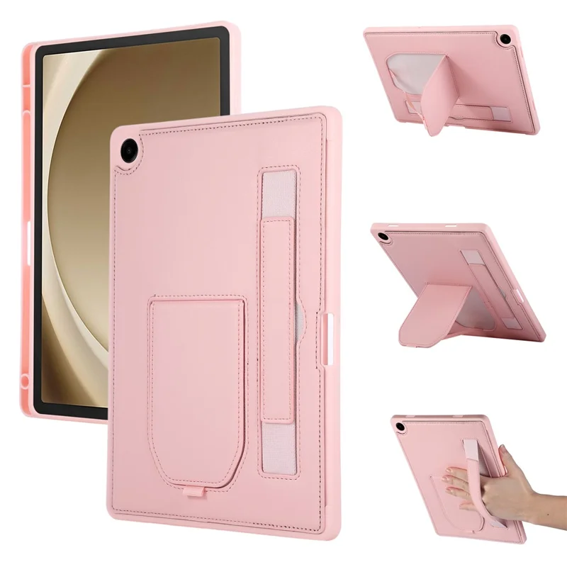 Voor Samsung Galaxy Tab A11 / A9 Hoesje Standaard PU + TPU Tabletcover met Polsbandje / Pennenvak - Roze
