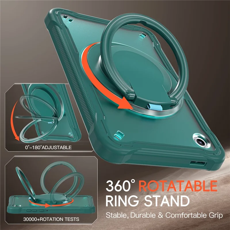 Чехол для Samsung Galaxy Tab A11 с вращающейся подставкой, ПК + ТПУ + силиконовый чехол для планшета - Полночно-зеленый