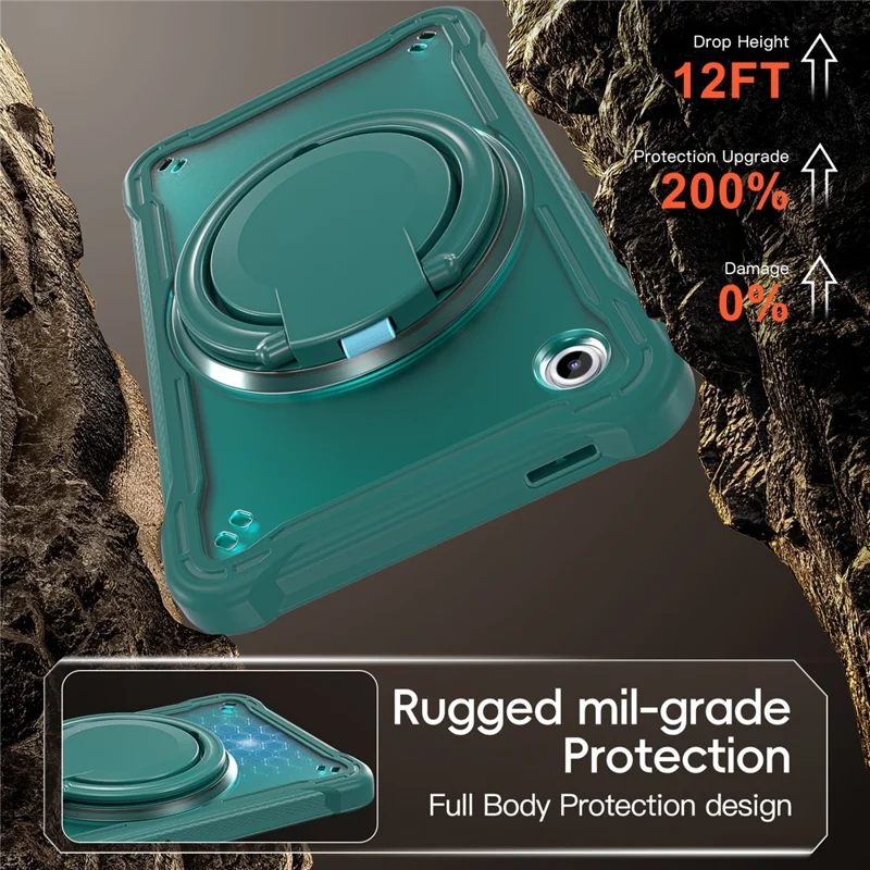 Чехол для Samsung Galaxy Tab A11 с вращающейся подставкой, ПК + ТПУ + силиконовый чехол для планшета - Полночно-зеленый