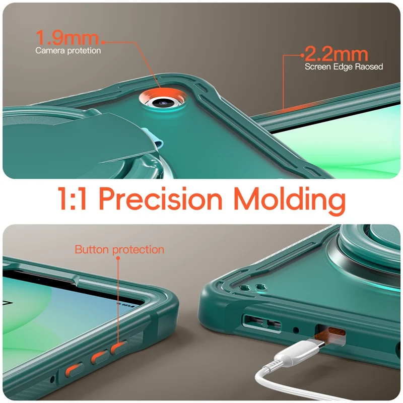 Чехол для Samsung Galaxy Tab A11 с вращающейся подставкой, ПК + ТПУ + силиконовый чехол для планшета - Полночно-зеленый