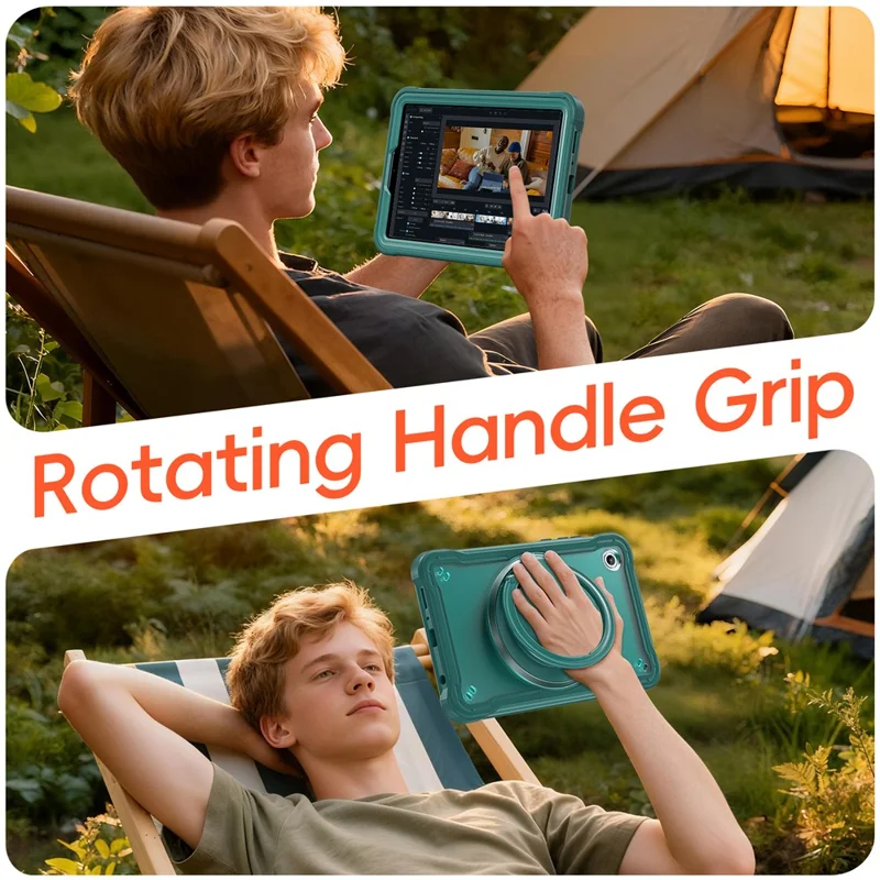 Чехол для Samsung Galaxy Tab A11 с вращающейся подставкой, ПК + ТПУ + силиконовый чехол для планшета - Полночно-зеленый