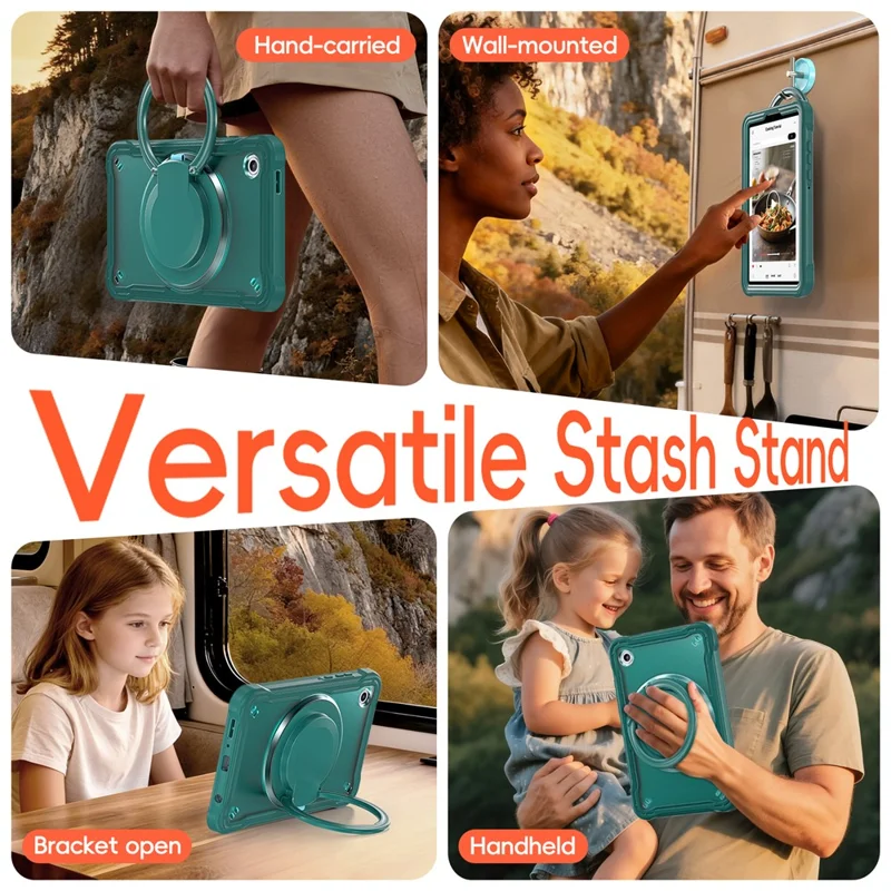 Чехол для Samsung Galaxy Tab A11 с вращающейся подставкой, ПК + ТПУ + силиконовый чехол для планшета - Полночно-зеленый