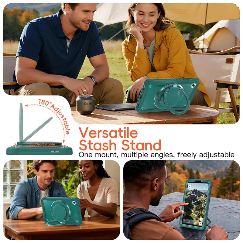 Чехол для Samsung Galaxy Tab A11 с вращающейся подставкой, ПК + ТПУ + силиконовый чехол для планшета - Полночно-зеленый