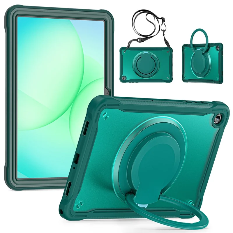 Samsung Galaxy Tab A11+ Hülle Drehbarer Ständer PC + TPU + Silikonhülle mit Schultergurt - Mitternachtsgrün
