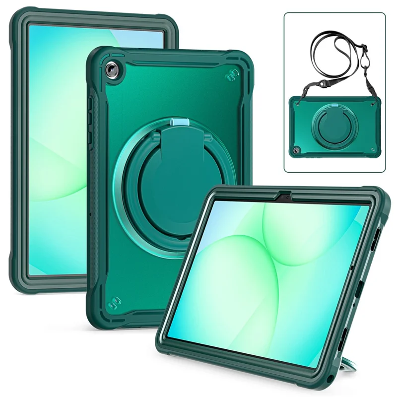 Samsung Galaxy Tab A11+ Hülle Drehbarer Ständer PC + TPU + Silikonhülle mit Schultergurt - Mitternachtsgrün
