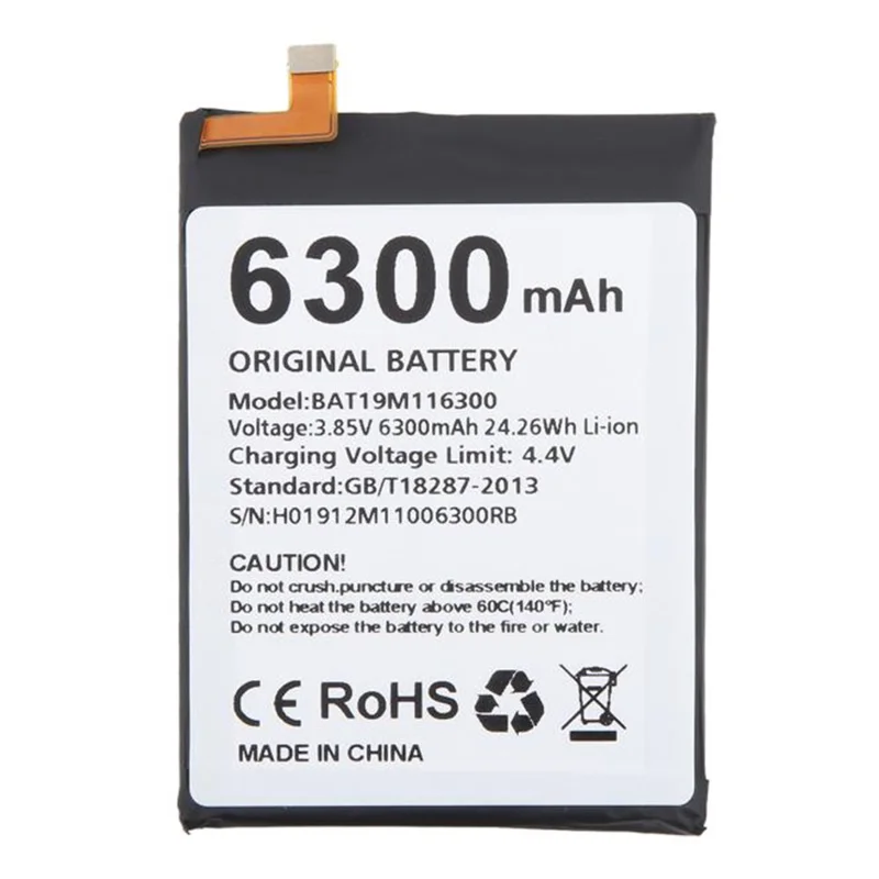 For Doogee S68 Pro 4.40V 6300mAh Li-Polymer Battery Assembly Part (Without Logo) (Encode: BAT19M116300)