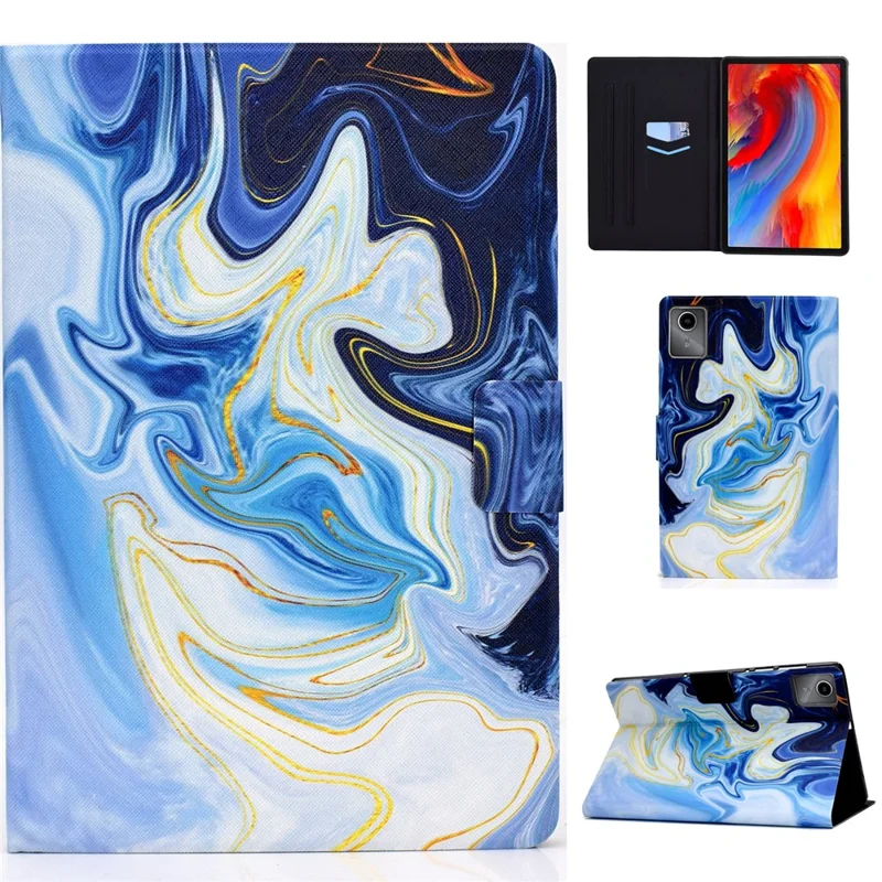 Lenovo Xiaoxin Pad 12.1 (2025) Hülle Ständer Muster bedruckter Lederüberzug - Blauer Marmor