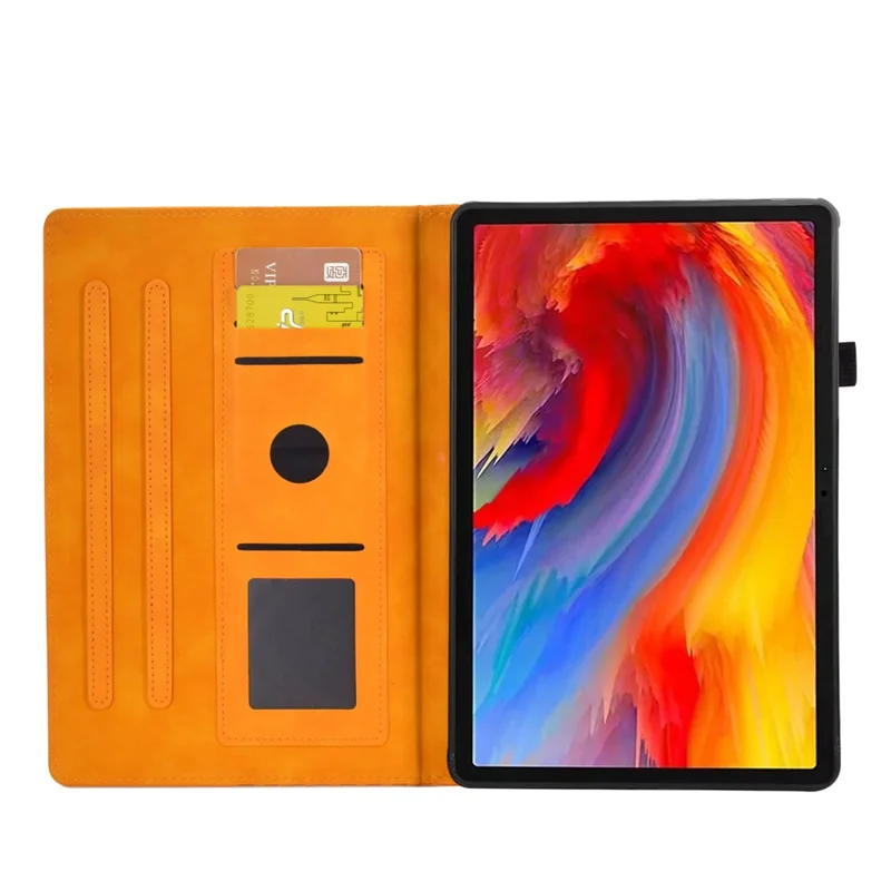 Für Lenovo Xiaoxin Pad 12.1 (2025) Hülle Kartensteckplätze Blockmusters Lederhülle - Khaki