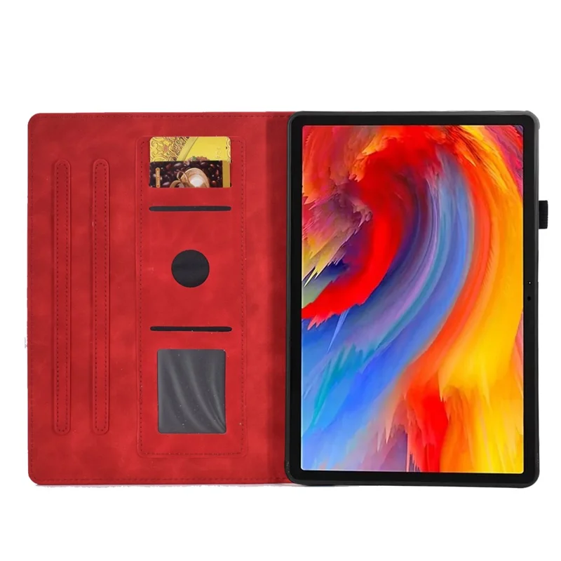 For Lenovo Xiaoxin Pad 12.1 (2025) Case Flower Butterfly Imprinted Card Slots Leather Cover - Red