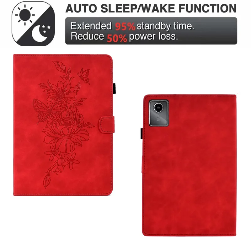 For Lenovo Xiaoxin Pad 12.1 (2025) Case Flower Butterfly Imprinted Card Slots Leather Cover - Red