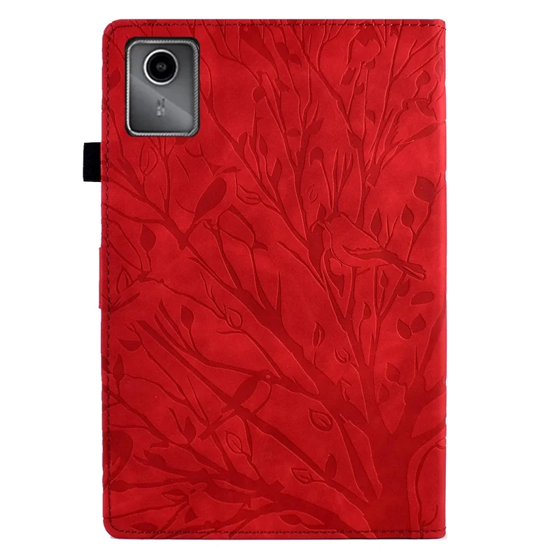 Lenovo Xiaoxin Pad 12.1 (2025) Lederetui Baumstruktur Kartenfächer Ständer Abdeckung - Rot