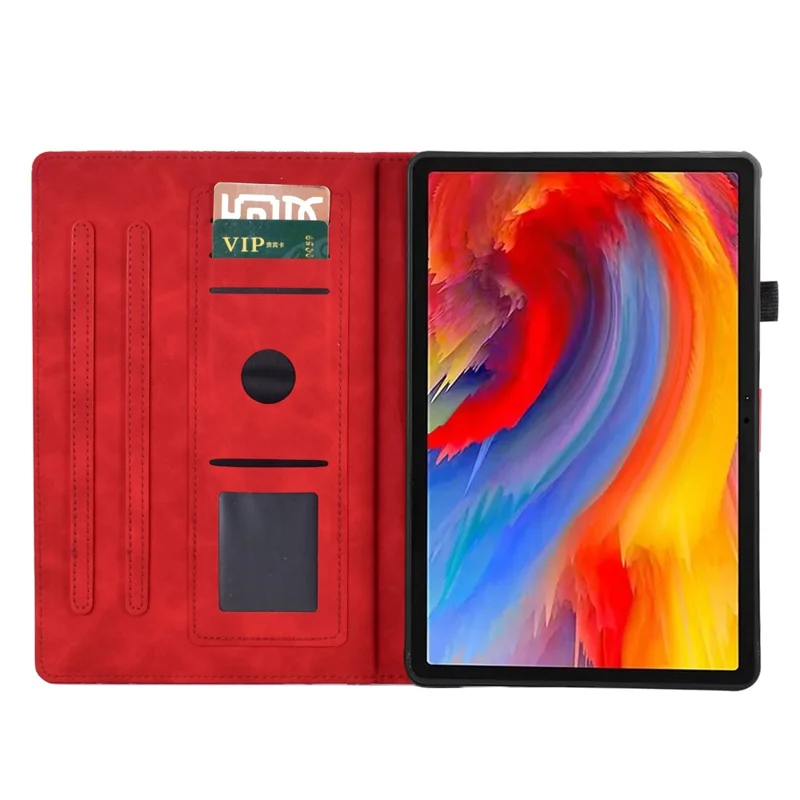 Lenovo Xiaoxin Pad 12.1 (2025) Lederetui Baumstruktur Kartenfächer Ständer Abdeckung - Rot