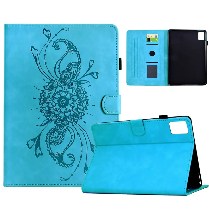 For Lenovo Xiaoxin Pad 12.1 (2025) Case Mandala Imprinted Leather Tablet Cover with Card Slots - Sky Blue