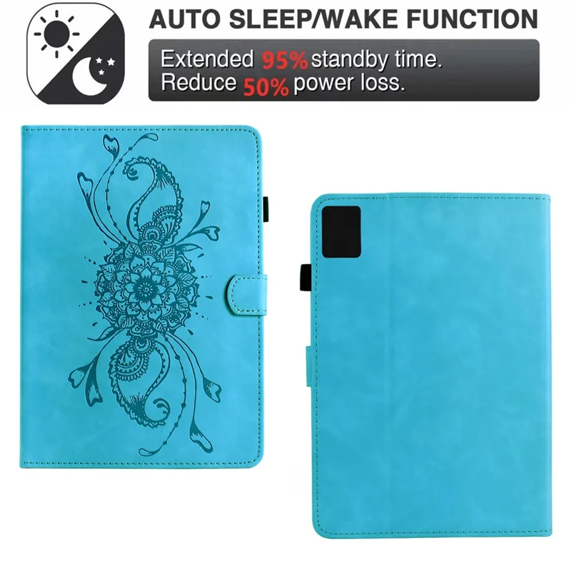 For Lenovo Xiaoxin Pad 12.1 (2025) Case Mandala Imprinted Leather Tablet Cover with Card Slots - Sky Blue