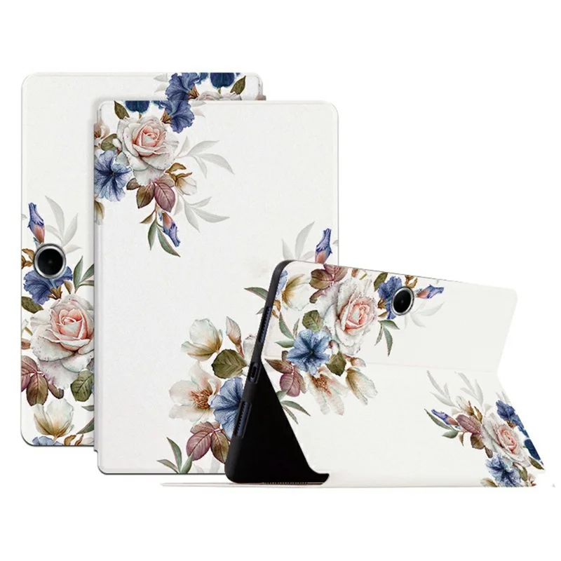 For Oppo Pad SE Case Flower Pattern Flip Stand PU Leather Tablet Cover - White Flower Bush