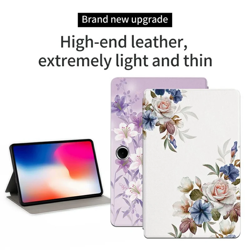 For Oppo Pad SE Case Flower Pattern Flip Stand PU Leather Tablet Cover - White Flower Bush