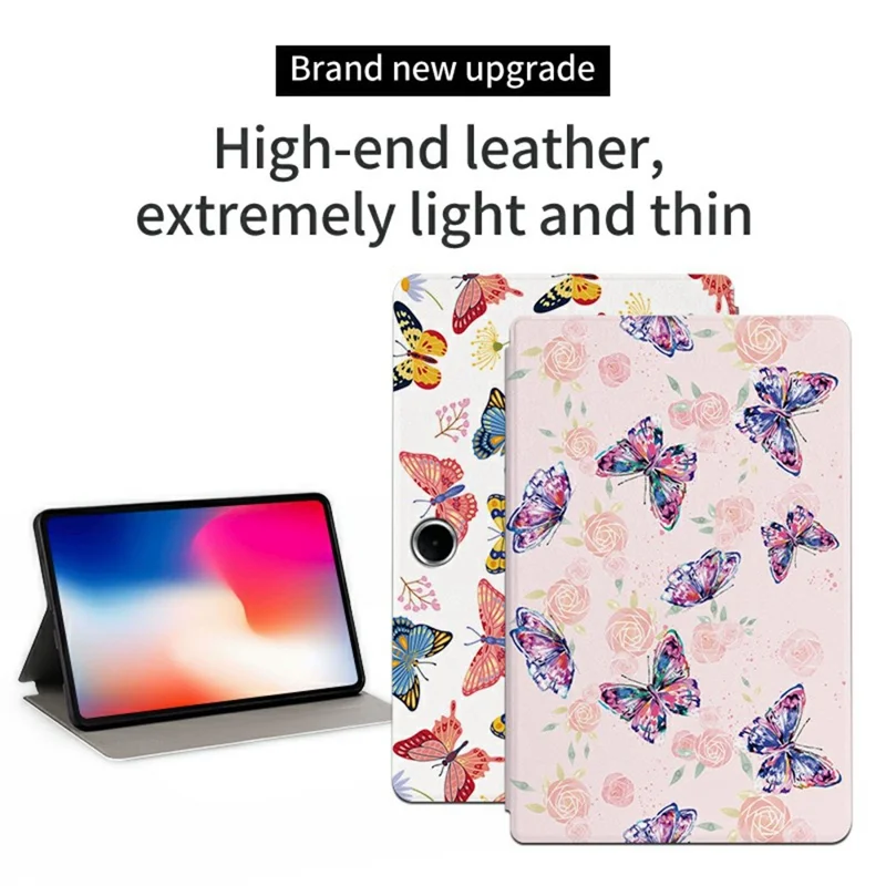Custodia protettiva per tablet Oppo Pad SE in pelle PU con stampa a farfalla, custodia a libro con supporto - Farfalla rosa
