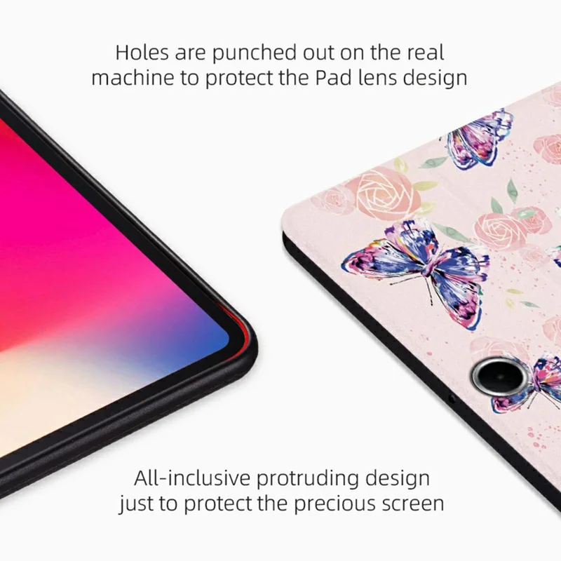 Custodia protettiva per tablet Oppo Pad SE in pelle PU con stampa a farfalla, custodia a libro con supporto - Farfalla rosa