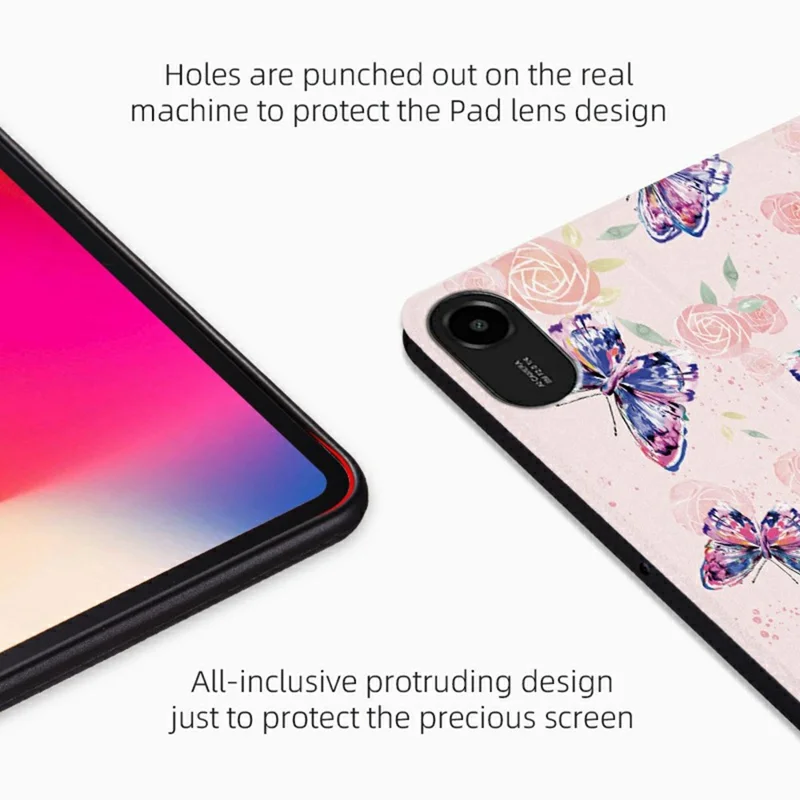 Capa Protetora para Tablet Xiaomi Redmi Pad 2 de Couro PU com Estampa de Borboleta, Suporte e Capa Dobrável - Borboleta Rosa
