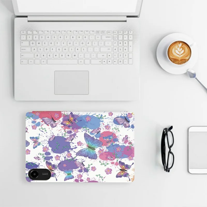 Capa Protetora para Tablet Xiaomi Redmi Pad 2 de Couro PU com Estampa de Borboleta, Suporte e Capa Dobrável - Borboleta Rosa