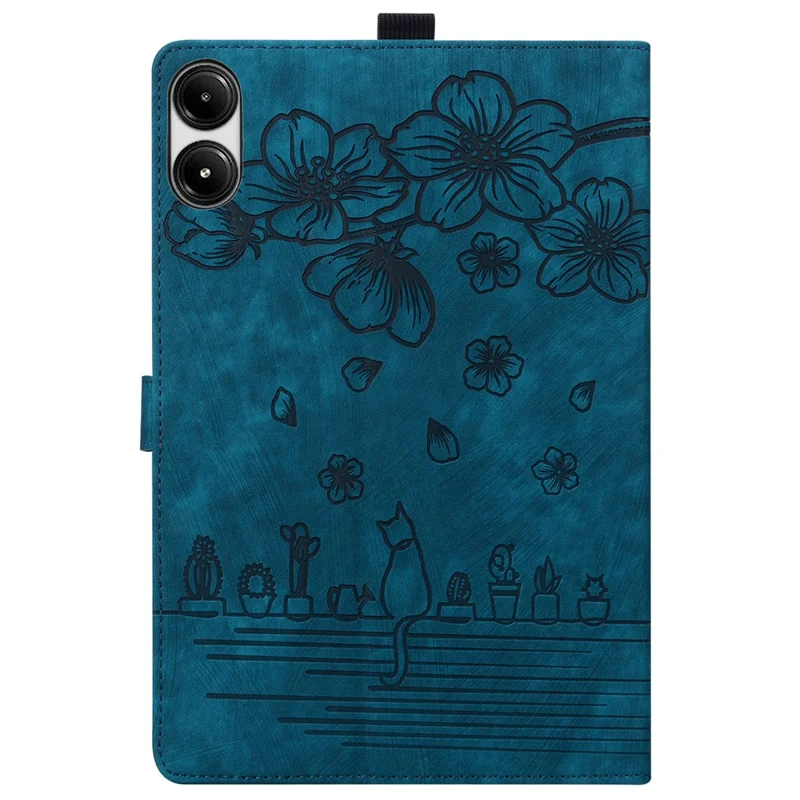 Til Xiaomi Redmi Pad Pro / Pad Pro 5G / Pad 2 Pro Taske med Kortoplæg, Lædertilbehør til Tablet med Stå og Foliodekning, Blomst, Kat - Blå
