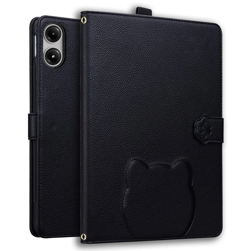 Til Xiaomi Redmi Pad Pro / Pad Pro 5G / Pad 2 Pro tegnebodboks i læder med ståfunktion og tabletdekning med pennelomme, 3D katteansigt - Sort