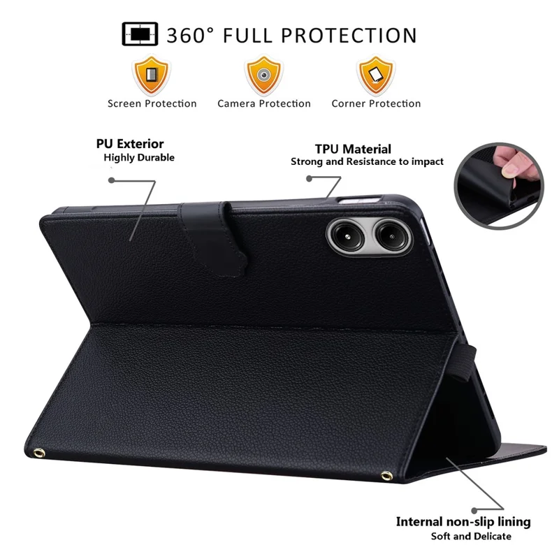 Til Xiaomi Redmi Pad Pro / Pad Pro 5G / Pad 2 Pro tegnebodboks i læder med ståfunktion og tabletdekning med pennelomme, 3D katteansigt - Sort