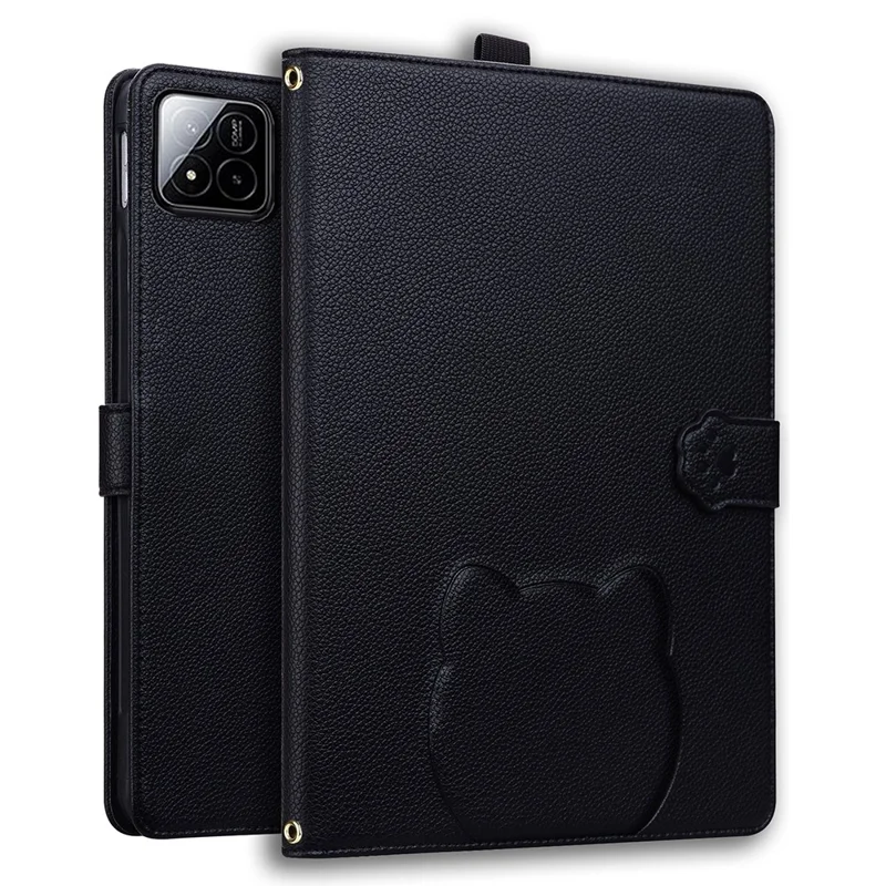 For Xiaomi Pad 7 Pro / 8 Pro Wallet Case Leather Stand Table Cover with Stylus Holder, 3D Effect Cat Pattern - Black