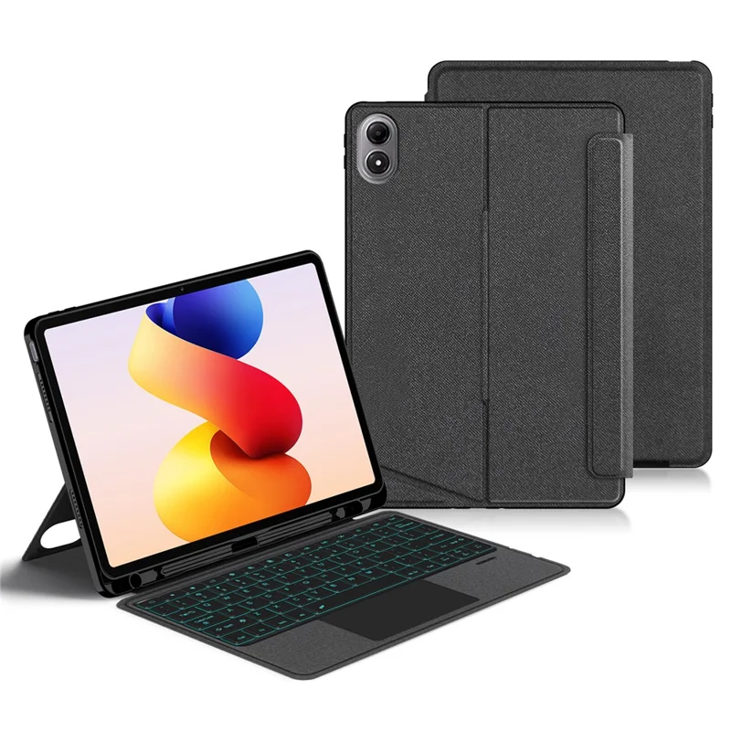 For Xiaomi Redmi Pad 2 Pro Leather Case + Bluetooth-Compatible Keyboard with Backlight Trackpad