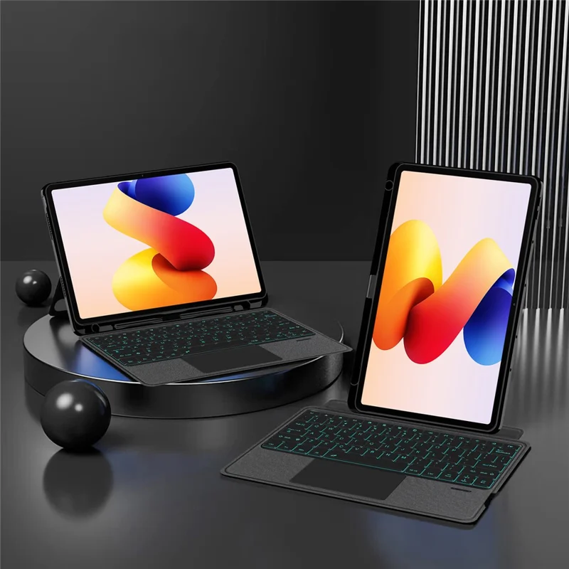 For Xiaomi Redmi Pad 2 Pro Leather Case + Bluetooth-Compatible Keyboard with Backlight Trackpad