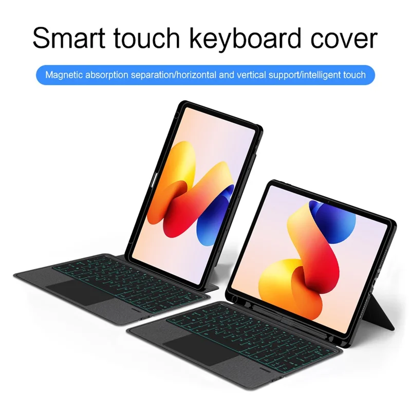 For Xiaomi Redmi Pad 2 Pro Leather Case + Bluetooth-Compatible Keyboard with Backlight Trackpad