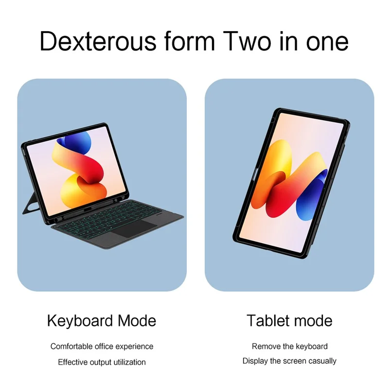 For Xiaomi Redmi Pad 2 Pro Leather Case + Bluetooth-Compatible Keyboard with Backlight Trackpad